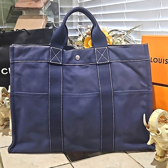 HERMES Fourre Tout large MM toile canvas tote EUC - Picture 3 of 12